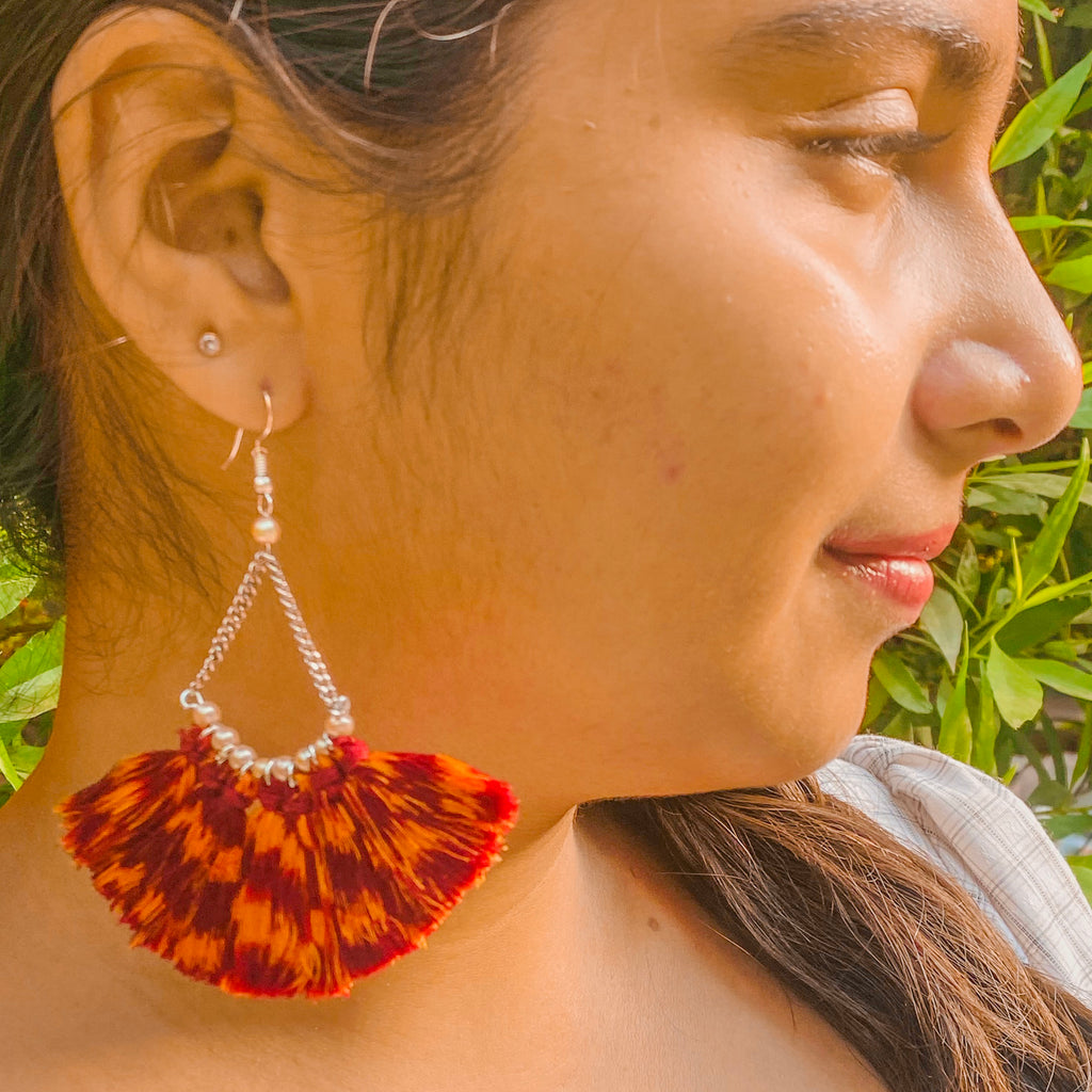 Zareena Red - Orange Ikat Earrings