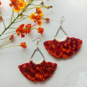 Zareena Red - Orange Ikat Earrings