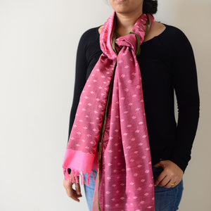 Pink handwoven Sambalpuri cotton ikat scarf.