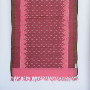 Pink handwoven Sambalpuri cotton ikat scarf.