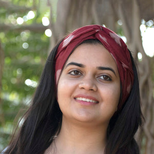 Sambalpuri handloom maroon cotton ikat scarf with allover taash diamond motifs