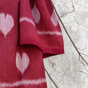 Maroon Sambalpuri ikat scarf with allover taash heart motifs