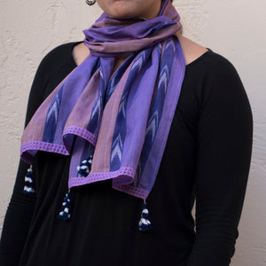 Dual tone  purple-and blush striped narrow Ikat scarf 