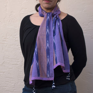 Dual tone  purple-and blush striped narrow Ikat scarf 