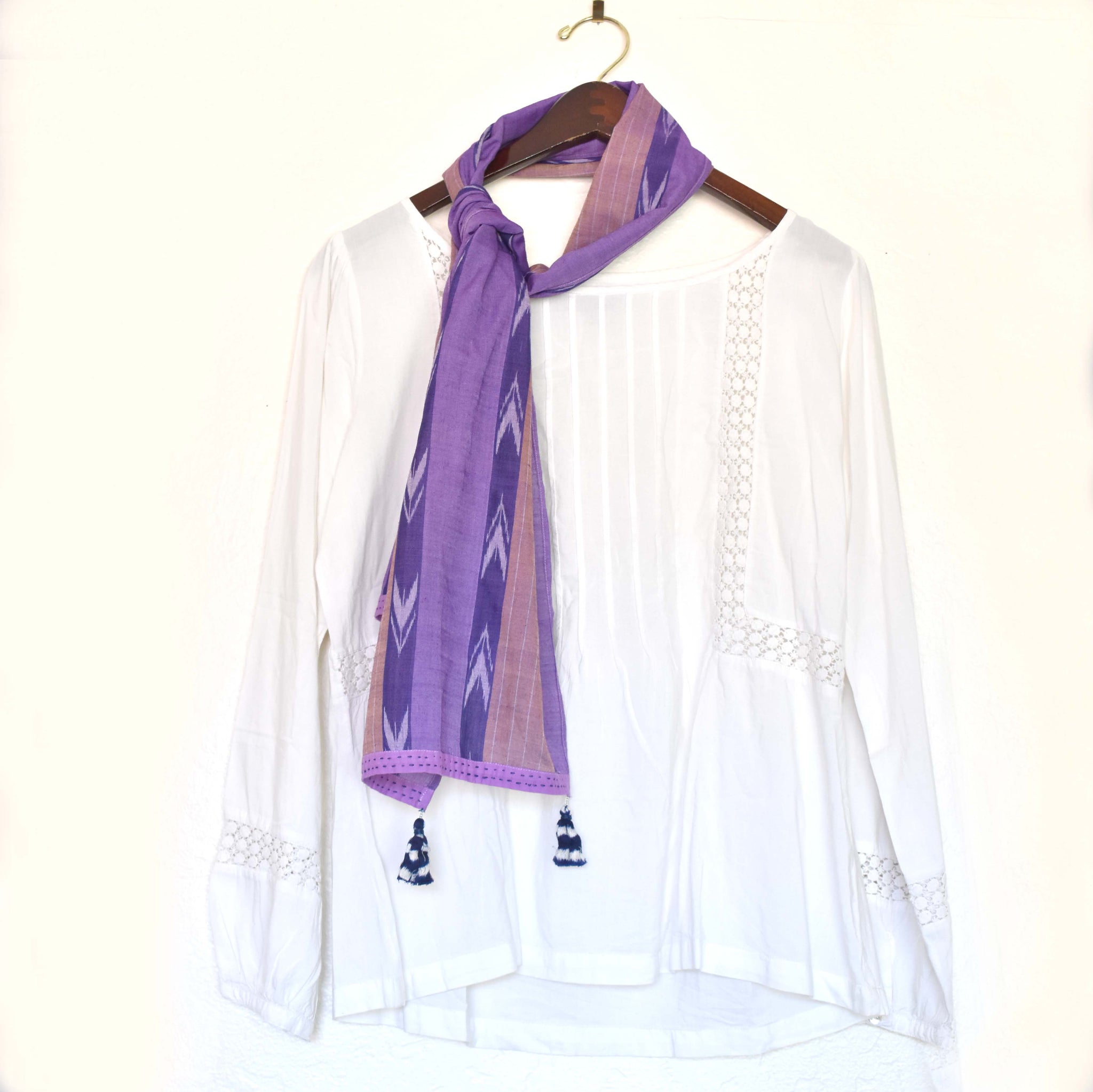 Buti strips allover ikat sambalpuri odisha tassels  embroidery narrow scarf headgear cotton light summer wear