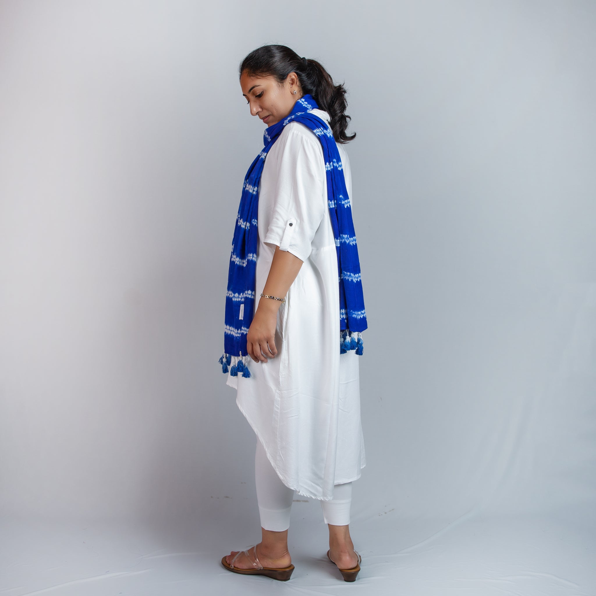 Blue and White Dotted Shibori Scarf/Stole
