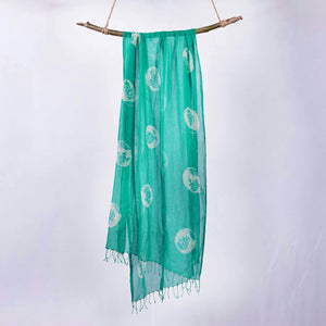 Green Batik stole with all-over fish tattoo motifs