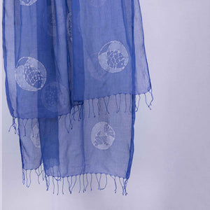 Blue Batik stole/scarf with all-over fish tattoo motifs