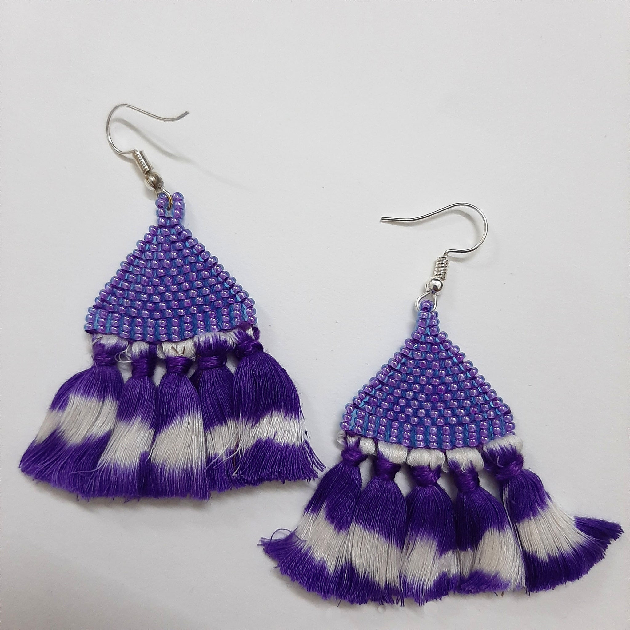 Purple Ikat beaded earrings