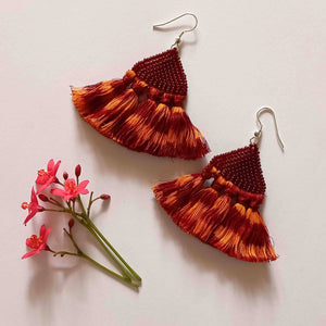 red orange beadwork ikat Earrings