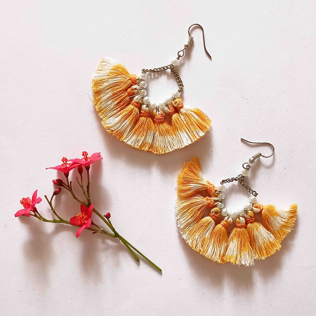 orange ikat tassel earrings