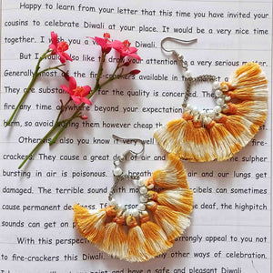 orange ikat tassel earrings