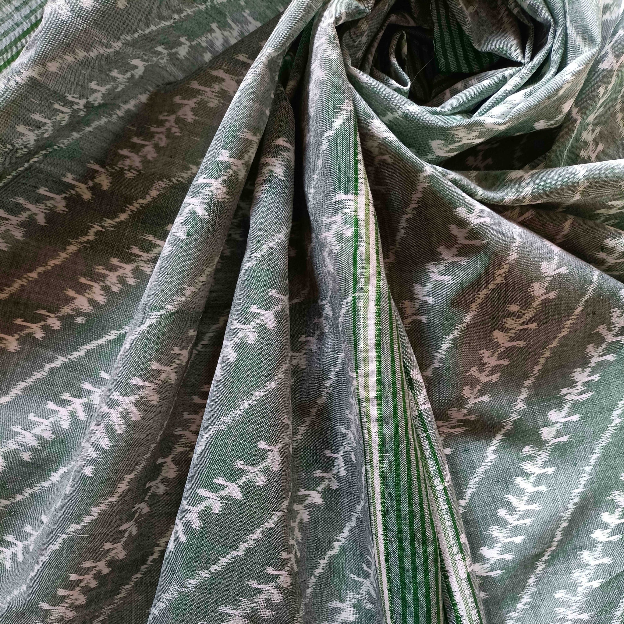 Green IKat Stole/Scarf with diagonal stripes