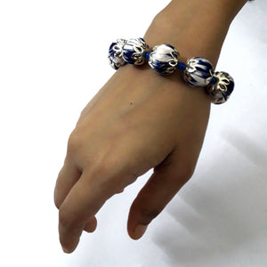 Handcrafted blue ikat beaded bracelet