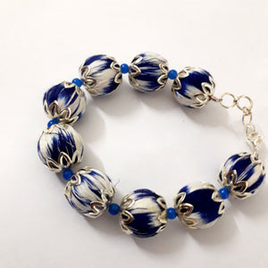 Handcrafted blue ikat beaded bracelet