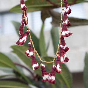 Handcrafted maroon ikat tassel necklace 