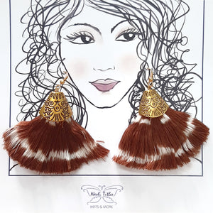 Handcrafted Bohemian style brown ikat tassel earrings 