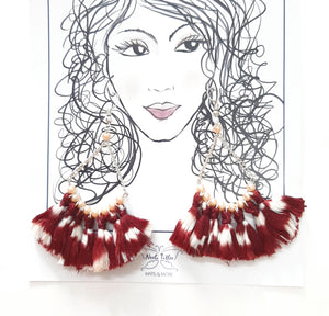 Bohemian style  maroon ikat tassel earrings 