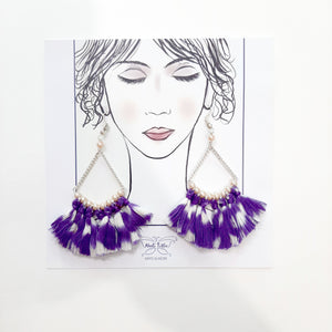 Bohemian style purple ikat tassel earrings 