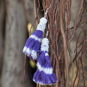 Maharani purple cotton tassel earrings